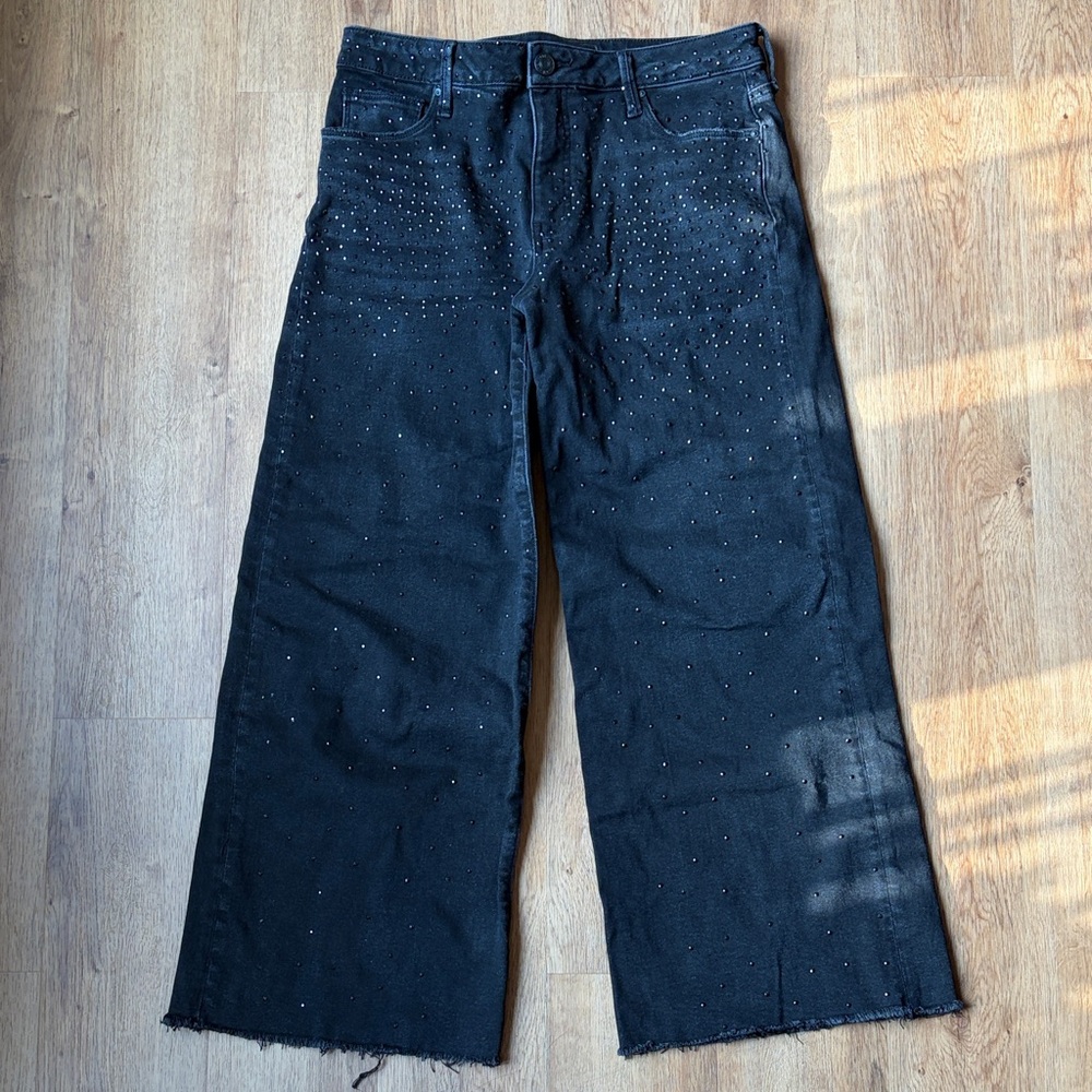 KUT from the Kloth Meg High Rise Fab Ab Wide Leg Jeans Black Rhinestone